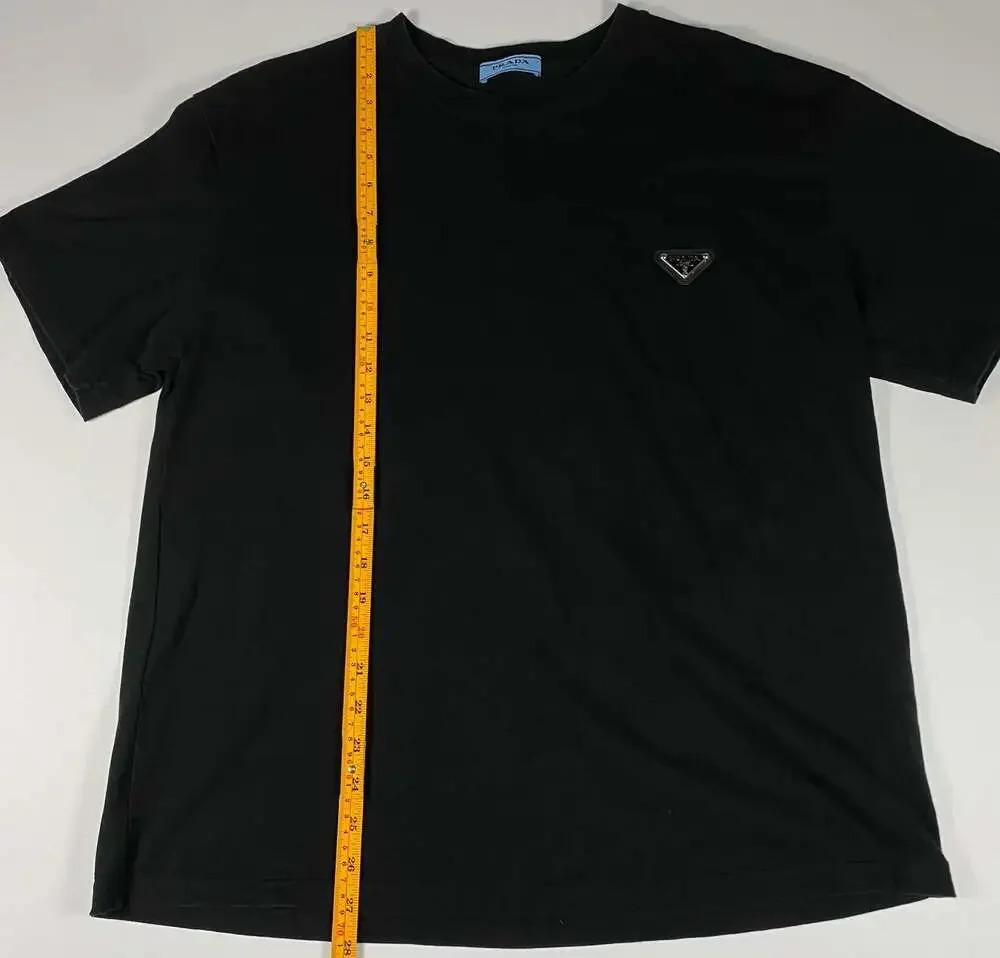 Prada Milano Black T-Shirt Enamel Triangle Logo Plaque Crewneck UPA162